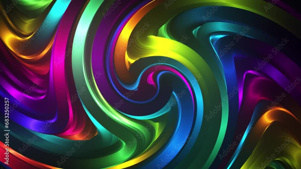 Poster abstract glowing rotating multicolored vortex animation. concentric optical illusion. abstract digit