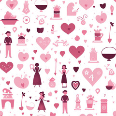 valentine Seamless pattern with cute heart and valentine element simple Holiday background, wrapping paper in cartoon style