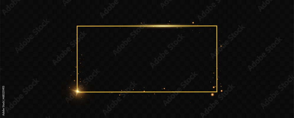 Poster shining square golden frame.golden glowing line frame with sparks and light effects.vector illustrat