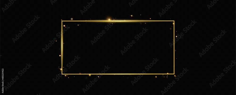 Poster shining square golden frame.golden glowing line frame with sparks and light effects.vector illustrat