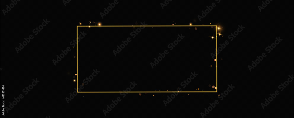 Poster shining square golden frame.golden glowing line frame with sparks and light effects.vector illustrat
