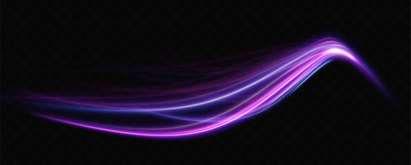 Neon red and blue speed lines. Speed ​​of acceleration and movement. Light trails, motion blur effect. Night illumination in blue and red.	