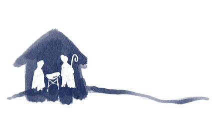 Drawing, Bible Merry christmas scene of holy family.