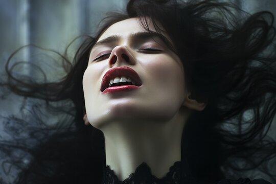 Intense Gaze: Close-Up Portrait of a Vampire Girl
