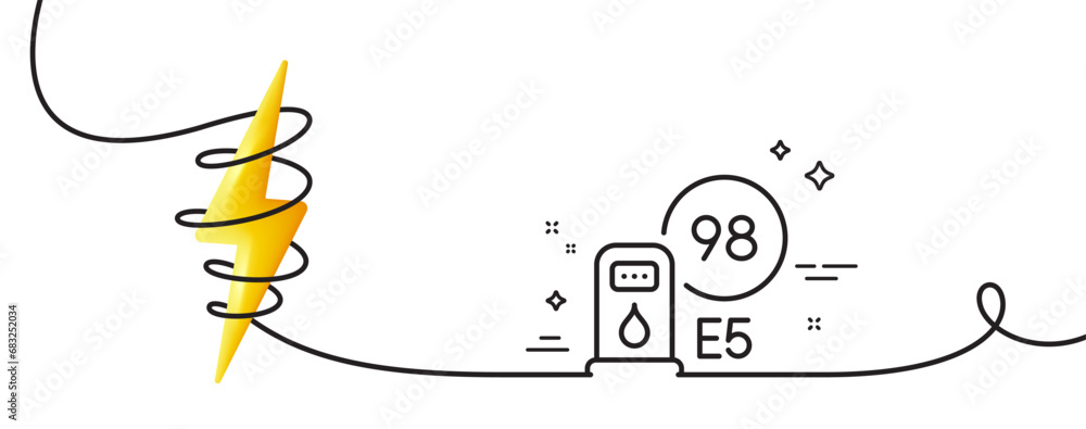 Poster petrol station line icon. continuous one line with curl. filling station sign. e5 petroleum fuel sym