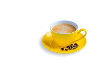 Yellow coffee cup isolated on white background