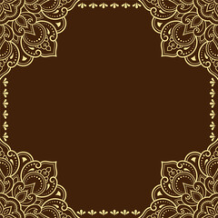 Frame in eastern tradition. Stylized with henna tattoos decorative pattern for decorating covers for book, notebook, casket, magazine, postcard and folder. Flower border in mehndi style.