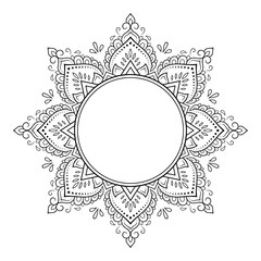 Frame in eastern tradition. Stylized with henna tattoos decorative pattern for decorating covers for book, notebook, casket, magazine, postcard and folder. Flower border in mehndi style.
