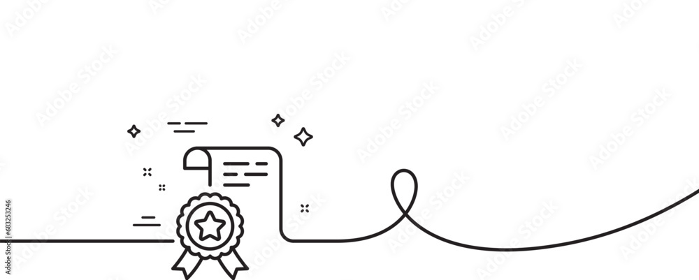 Aufkleber certificate line icon. continuous one line with curl. certified document sign. medal or stamp symbol