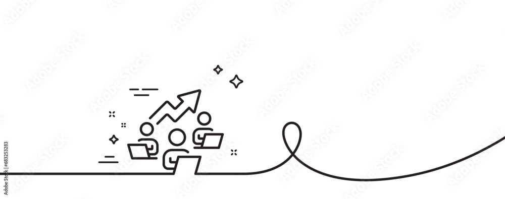 Poster teamwork chart line icon. continuous one line with curl. remote office sign. team employees symbol. 