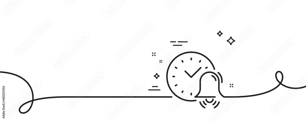 Poster alarm bell line icon. continuous one line with curl. time or watch sign. alarm bell single outline r