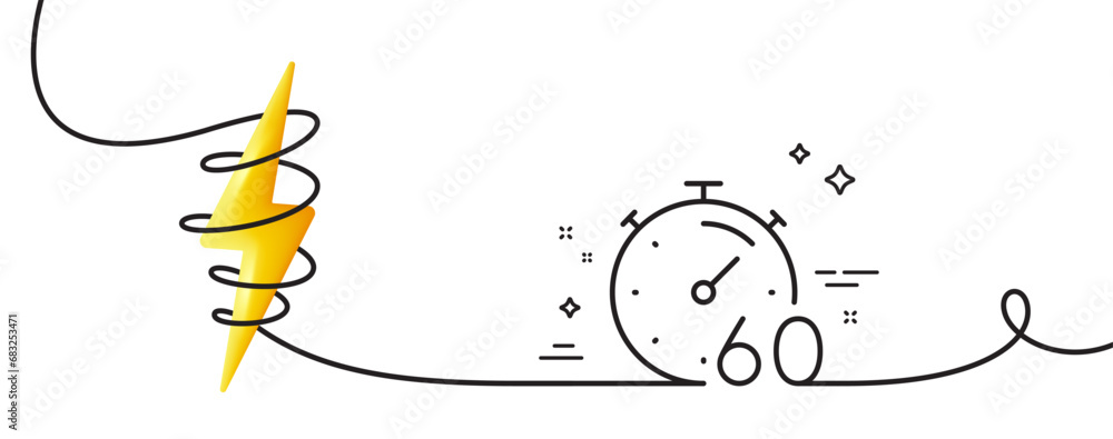 Poster timer 60 minutes line icon. continuous one line with curl. stopwatch time sign. countdown clock symb
