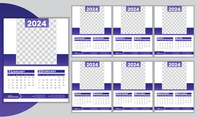 6 pages modern wall calendar template for 2024
