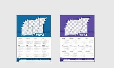 Vector simple single page wall calendar of 2024 with gradient color.
