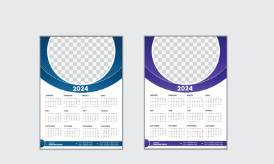 Vector simple single page wall calendar of 2024 with gradient color.
