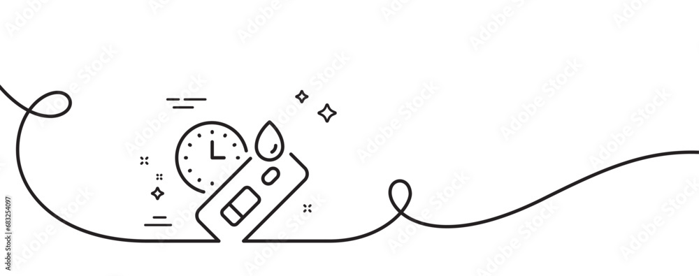 Poster express covid test line icon. continuous one line with curl. coronavirus testing sign. blood test tu