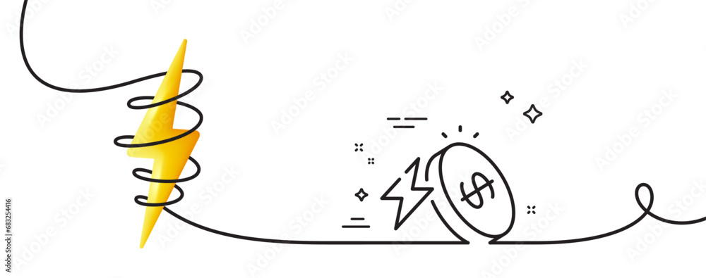 Poster energy price line icon. continuous one line with curl. electric power sign. rising cost symbol. ener