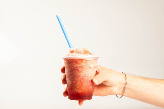 Ice cold slush drink in take away plastic cup