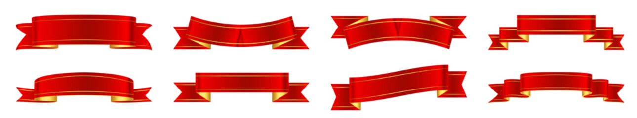 Red ribbon banner design material.   Ribbons collection. Vector illustration