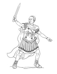 Roman general and imperator Gaius Julius Caesar. Handmade ancient warrior drawing.