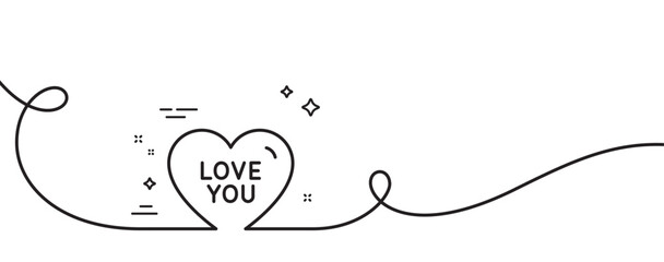 Love you line icon. Continuous one line with curl. Sweet heart sign. Valentine day symbol. Love you single outline ribbon. Loop curve pattern. Vector