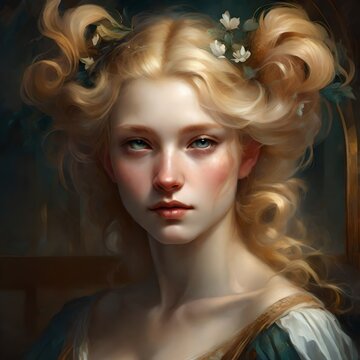 a vintage antique close-up oil painting portrait of a woman with blonde hair, a character portrait 