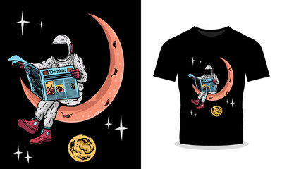 Astronaut Reading Scene Illustration for T-Shirts, Logo Stickers, and More