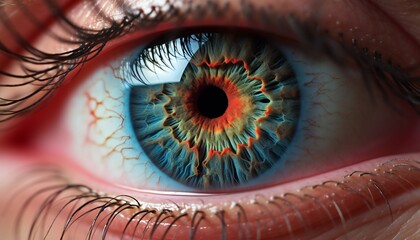 Macro photo of human eye looking. Blue human eye close up