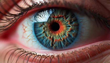 Poster Macro photo of human eye looking. Blue human eye close up © kilimanjaro 