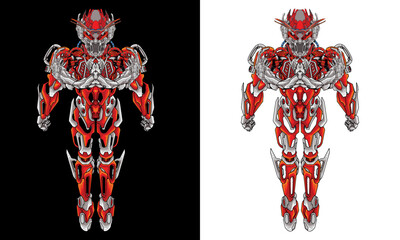 Illustrated Gundam Mobile Fighter War Mecha Robot with Detailed Head, Arms, and Legs