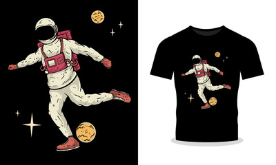 Illustration of a Cosmic Astronaut Enjoying a Playful Ball Scene