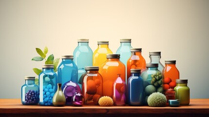 Colourful jars on isolated background.