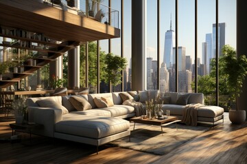 luxury apartment  interior design in light shades rays of the sun 