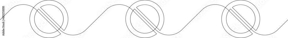 Poster three prohibition signs in a row continuous one line drawing. single line drawing of stop sign. vect
