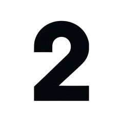 Number 2 Black Isolated on Transparent or White Background, PNG