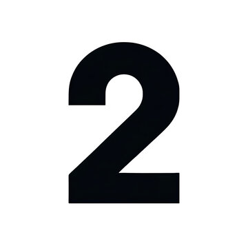 Number 2 Black Isolated on Transparent or White Background, PNG