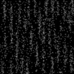 Falling numbers, big data concept. Binary white chaotic flying digits. Comely futuristic banner on black background. Digital illustration with falling numbers.