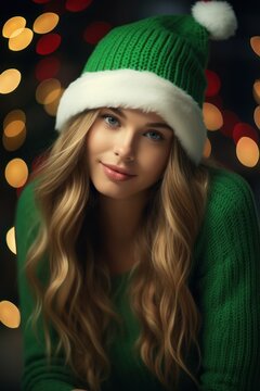 Portrait of young woman in Christmas knitted sweater