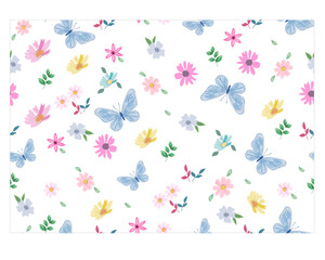 butterflies and flowers seamless vector print