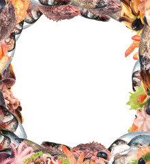 Frame seafood isolated