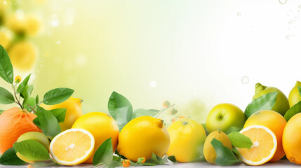 Obraz na płótnie Canvas fresh lemons and orange with leaves