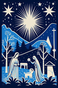 Christmas nativity scene colourful illustration design