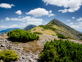 Great hills and picturesque scene of the alpine valley.