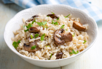 Mushroom rice pilaf, Turkish name; Mantarli pirinc pilavi.