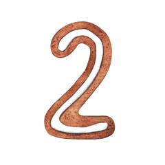 Fototapeta premium Christmas Advent Calendar Number 2 in the form of a Christmas gingerbread on a white background. Suitable for holiday and new year inscriptions with dates that have the number nine