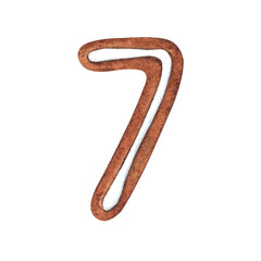 Number 7 in the form of a Christmas gingerbread on a white background. Suitable for holiday and new year inscriptions with dates that have the number nine