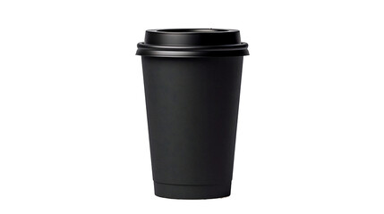 Black paper coffee cup isolated in white transparent background.