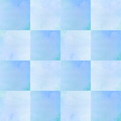 pastel seamless checkered seamless pattern in blue color. abstract geometrical background in watercolor style