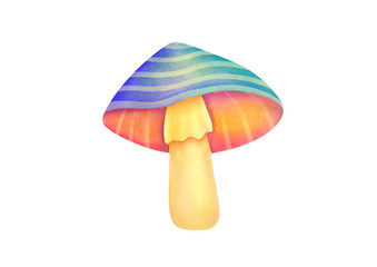 watercolor illustration fairy mushrooms on transparent background. mystic luminescent forest, psychedelic neon colors. Vibrant groovy, funky fungus. psychogenic poisonous mushroom dangerous to health