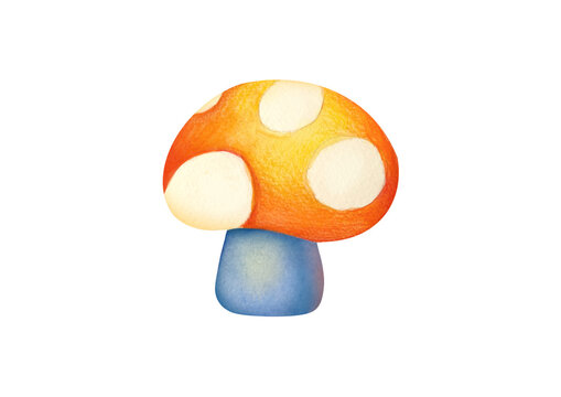 watercolor illustration fairy mushroom fly agaric on transparent background. mystic luminescent forest, psychedelic neon color. groovy, funky fungus. psychogenic poisonous mushroom dangerous to health